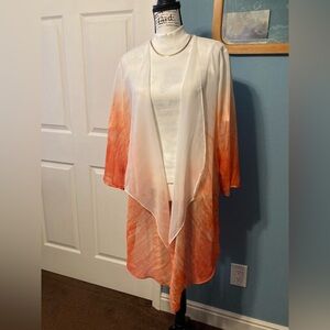 Orange and White Sheer Kimono Cardigan Jacket Travelers by Chico’s Size 3 NWT